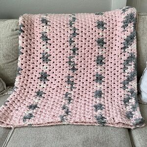 Pink and Gray plush Afghan